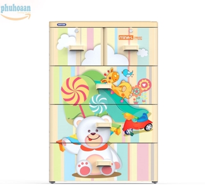 Tủ nhựa MINA size L họa tiết gấu thú DT chất lượng cao Phú Hòa An